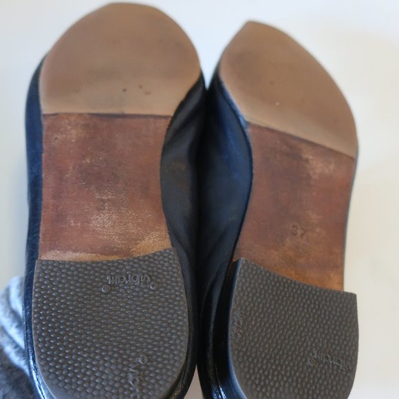 WOMENS MANOLO BLAHNIK NAVY BLUE BOW LEATHER FLATS 37 US/7 * - Picture 7 of 10